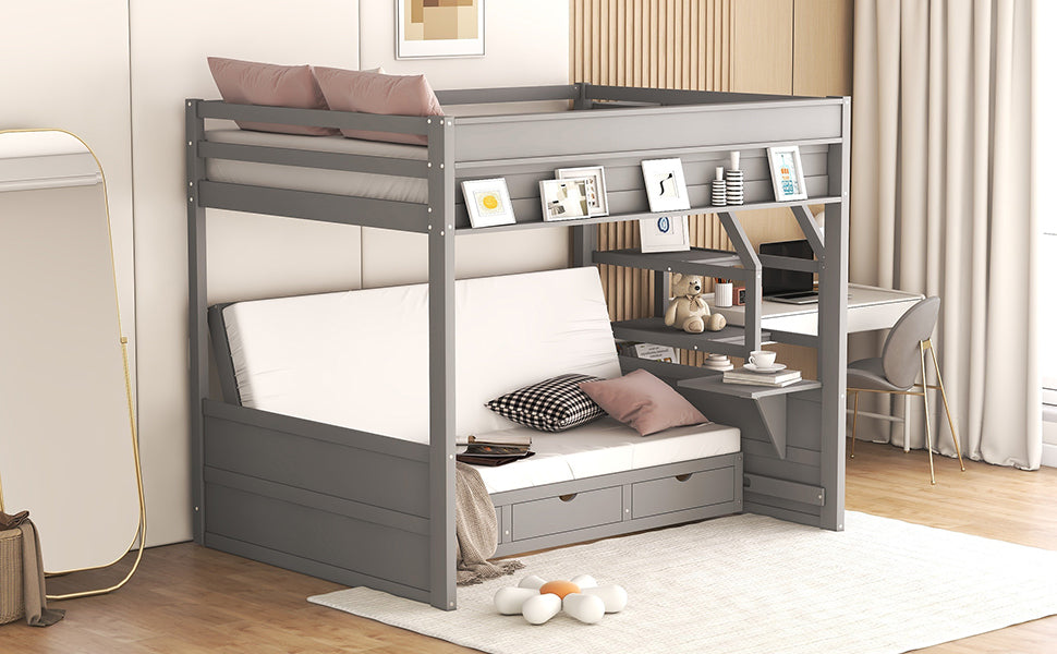 Graywood Convertible Bunk Bed with Storage Staircase and Bedside Table