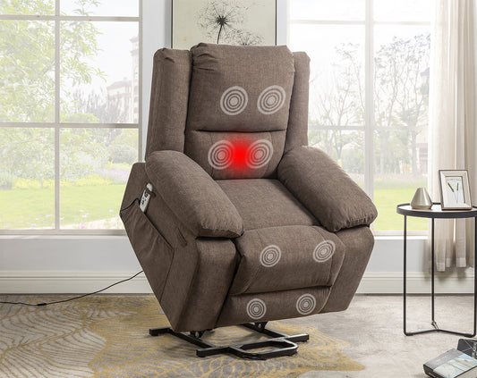 Solace Electric Power Recliner Chair with Massage and Heatin - Brown