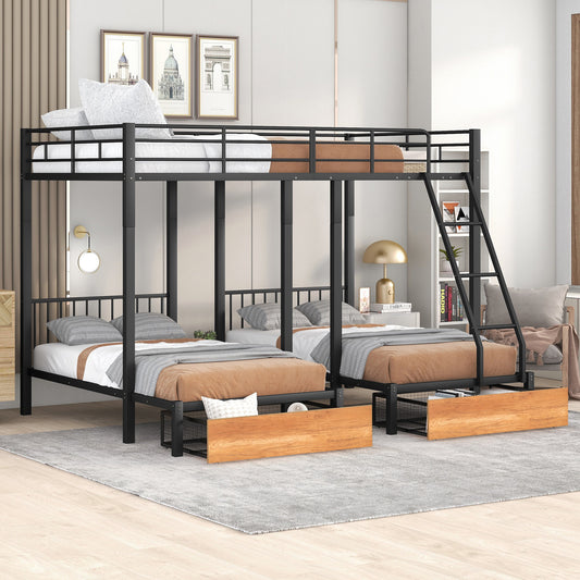 TripleMax Twin Bunk Bed - Sleek Black Design with Drawers and Guardrails