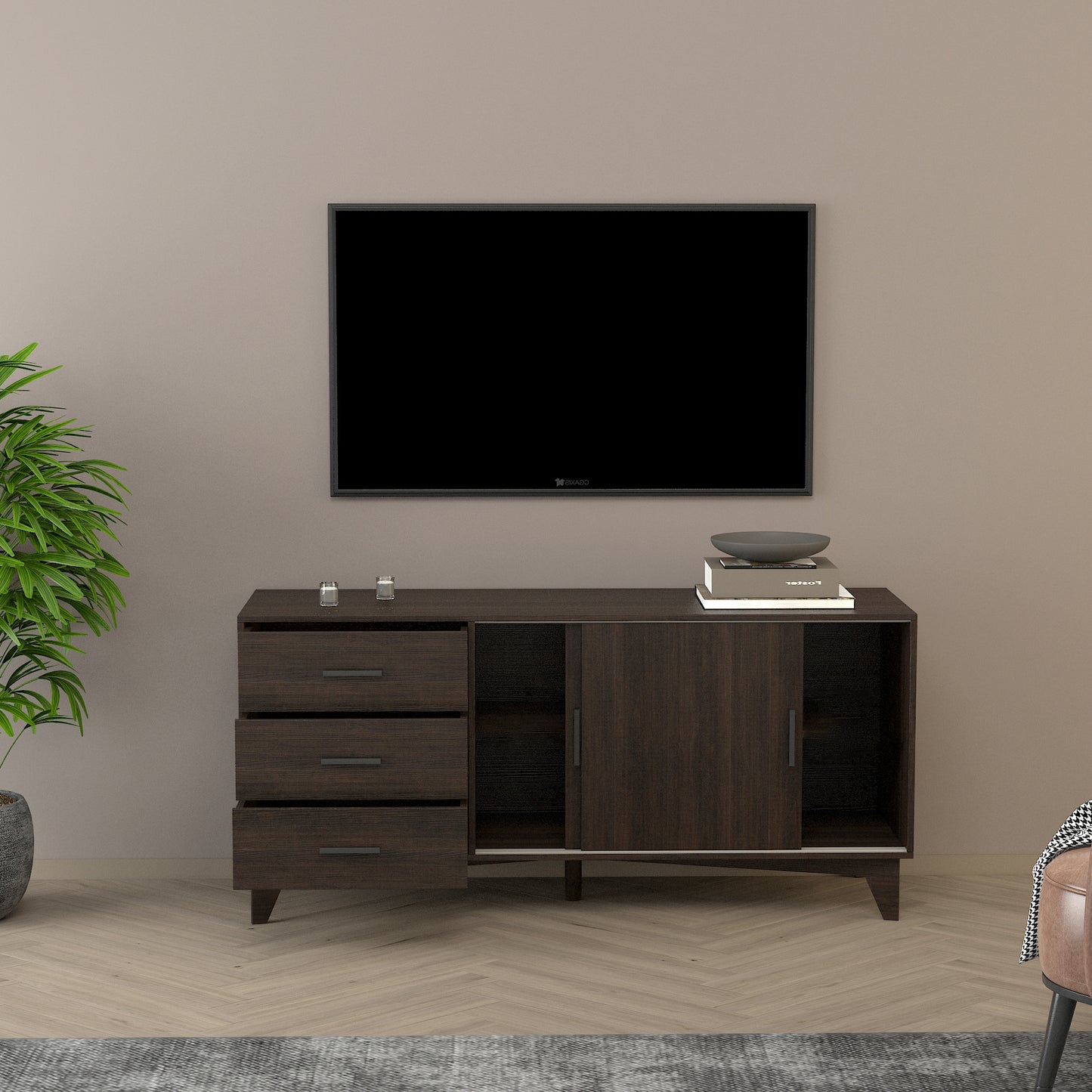 Elegant Slide TV Console in Rich Espresso