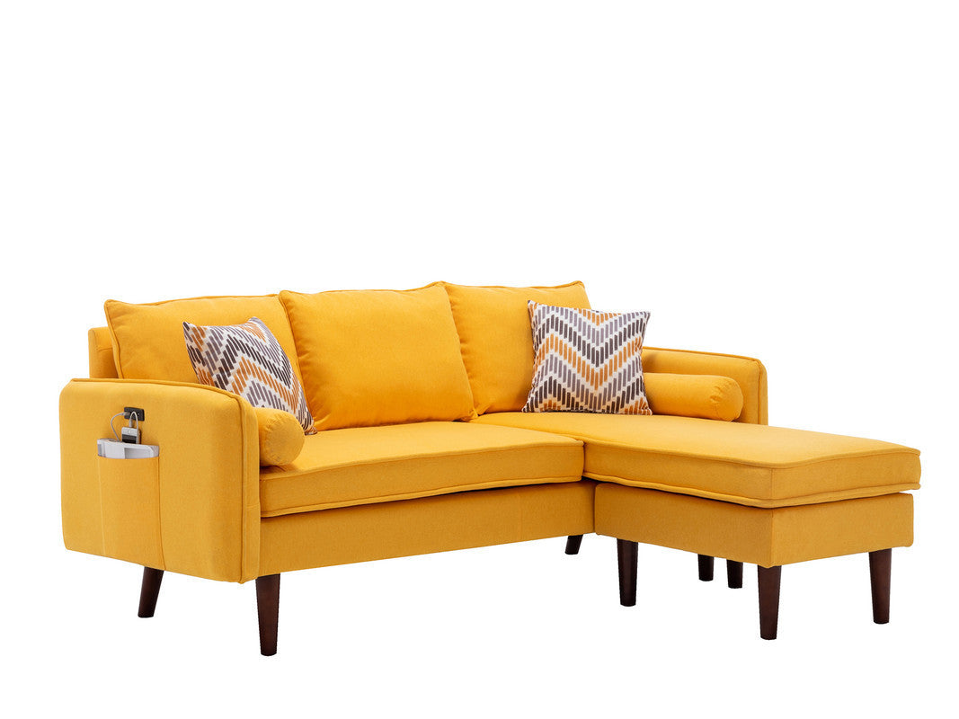 Mia Sectional Sofa Chaise with USB Charger & Pillows - Yellow