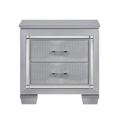 Ken Faux Alligator Embossed Textured Nightstand - Silver