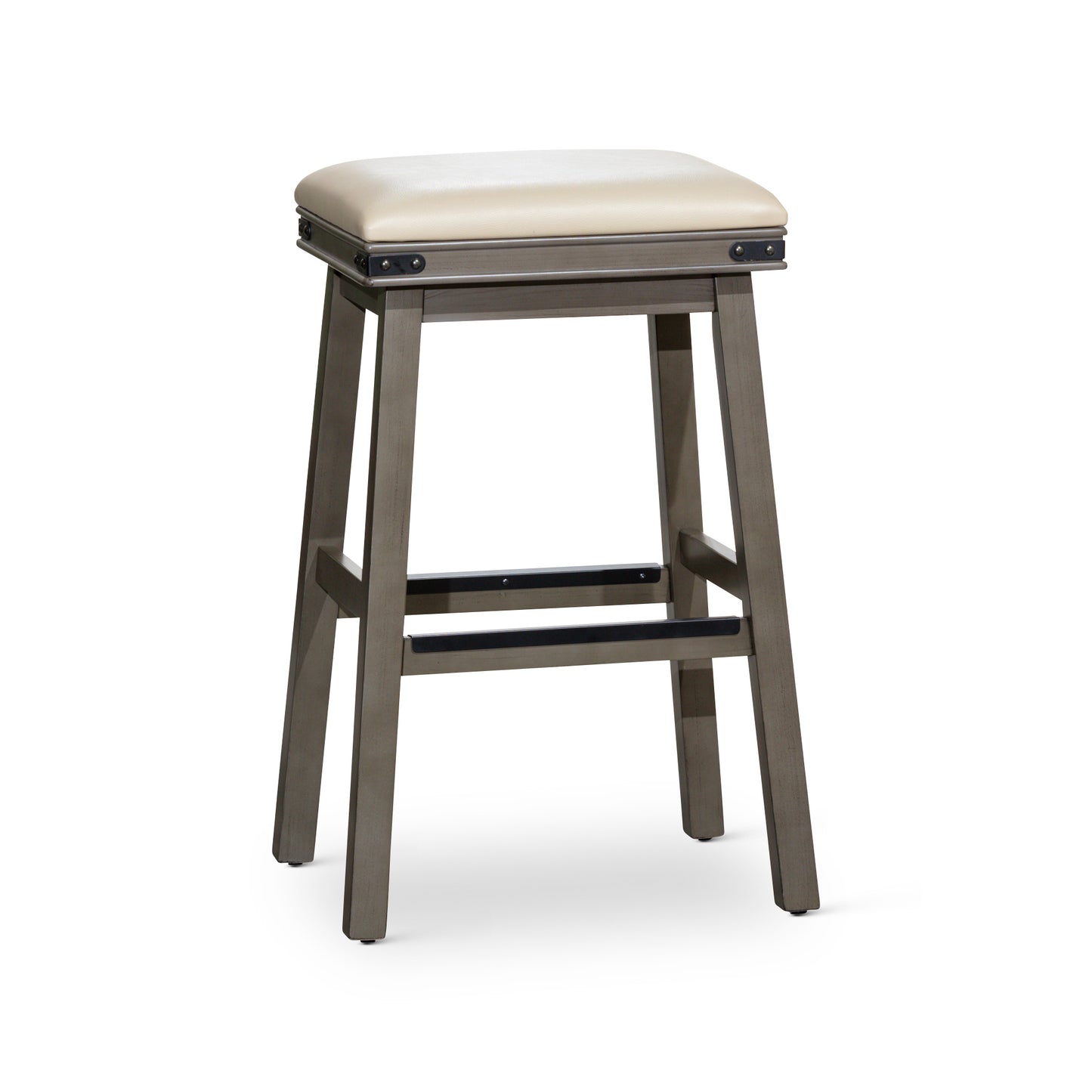 30" Bar Stool, Weathered Gray Finish, French Gray Leather Seat