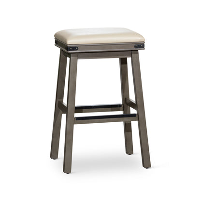 30" Bar Stool, Weathered Gray Finish, French Gray Leather Seat