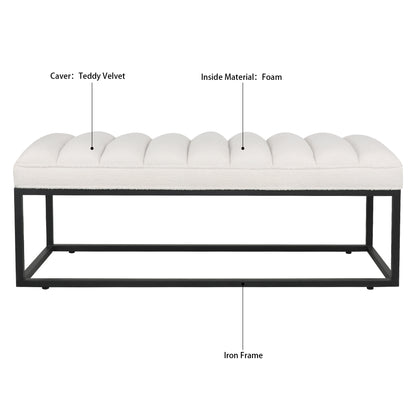 Metal Base Upholstered Bench - White