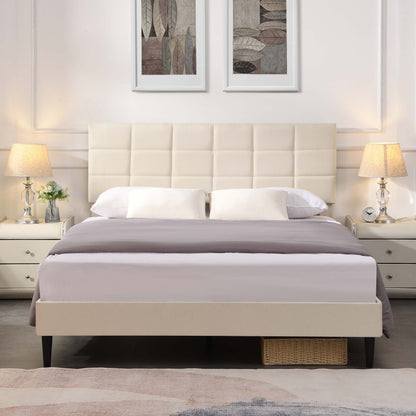 Elegant Full Size Platform Bed Frame - Beige