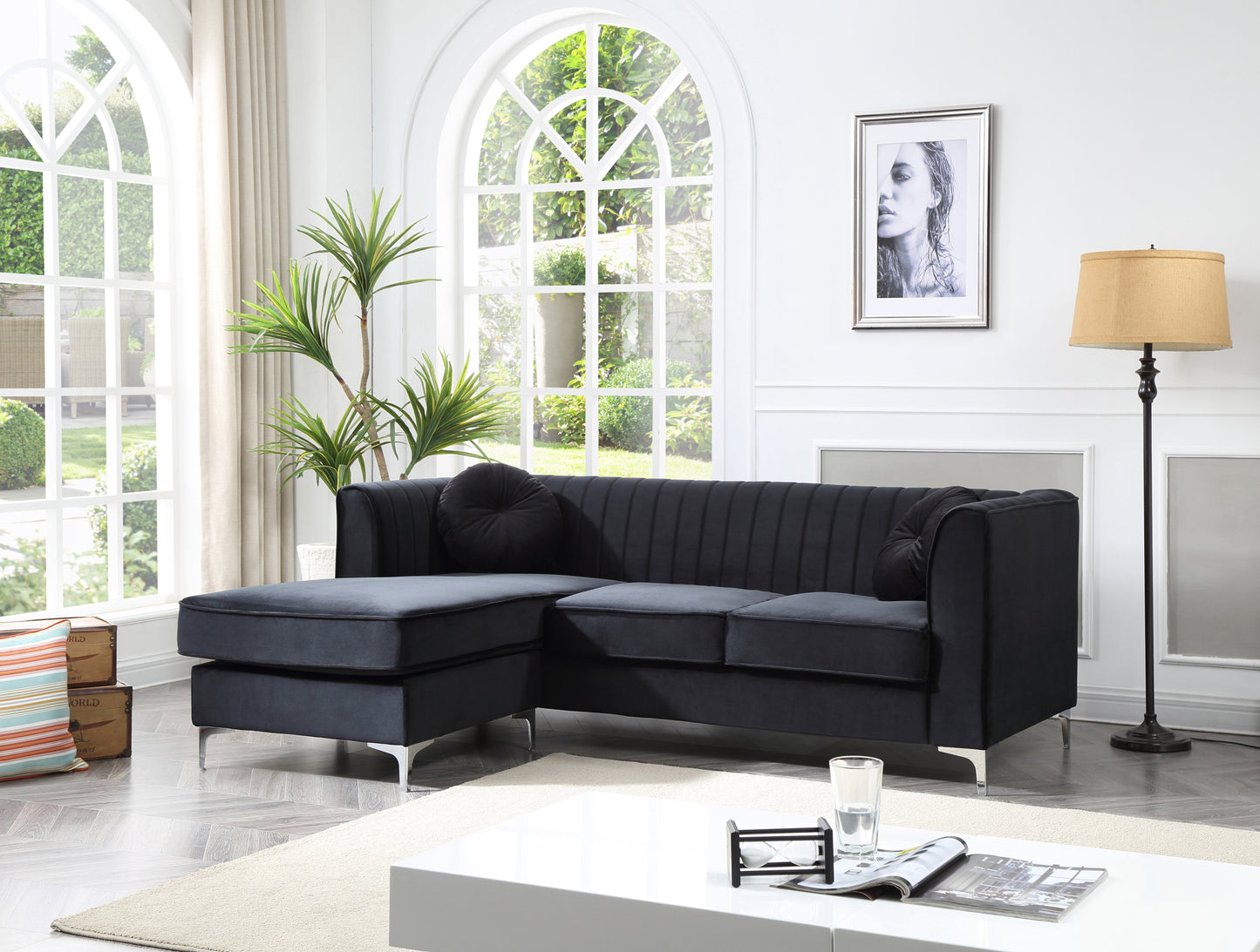 Delray Sectional Sofa Chaise -Black