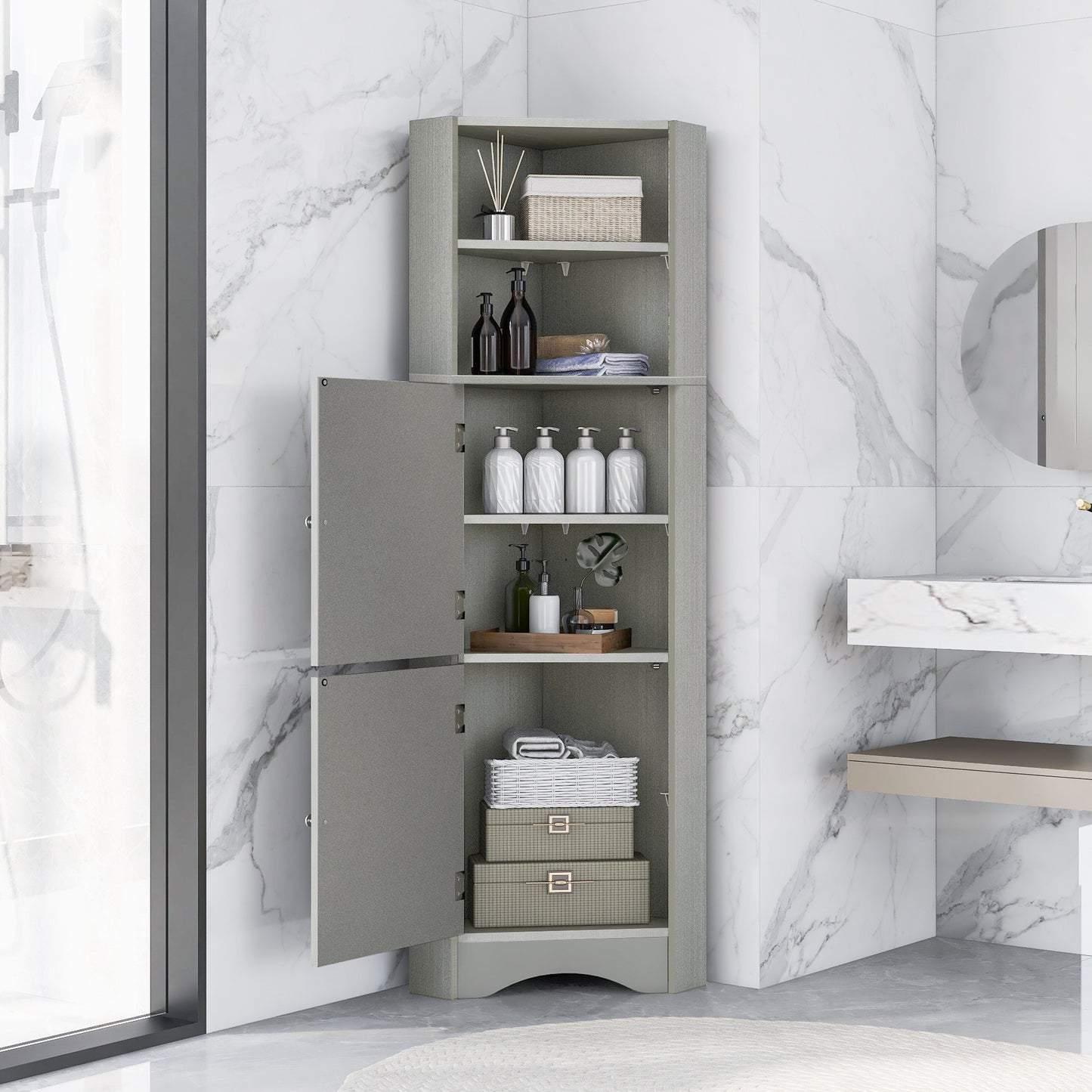 Skyward Bathroom Corner Cabinet - Gray