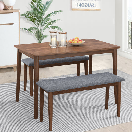 Burchard 3pc Dining Set Table with 2 Benches- Walnut