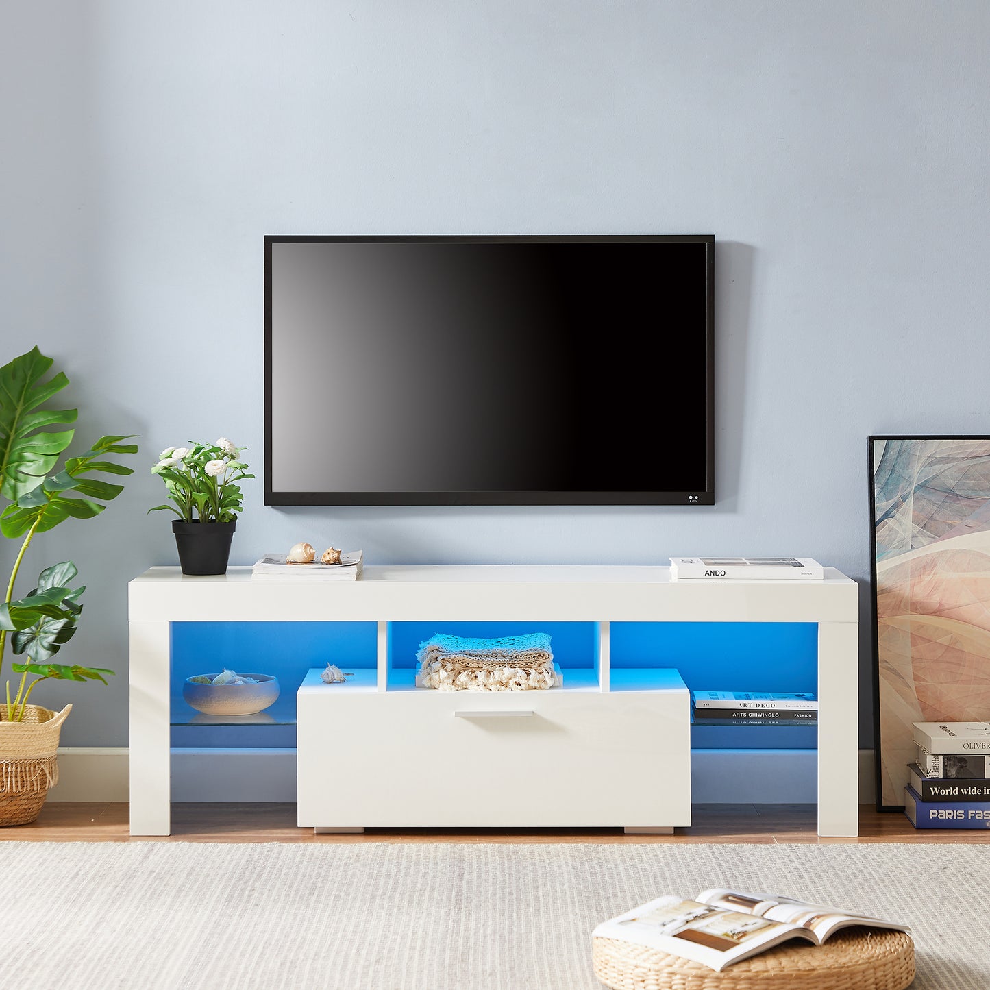 Giga TV Stand with LED light - White