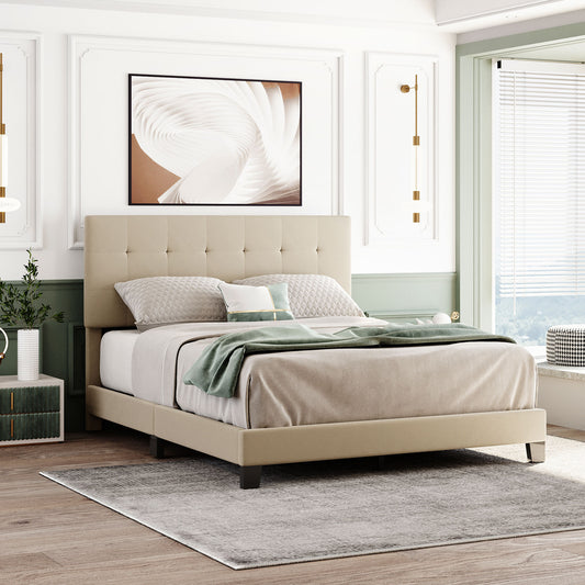 Eve Queen Size Platform Bed Frame - Beige