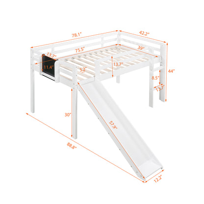 Wonderful White Twin Loft Bed with Slide, Stair and Chalkboard