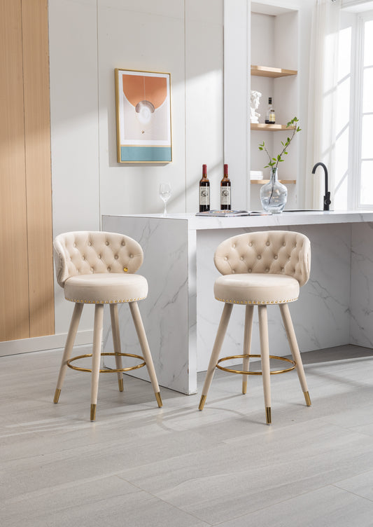 Emma Bar Stools with Back and Footrest  - Beige Set of 2