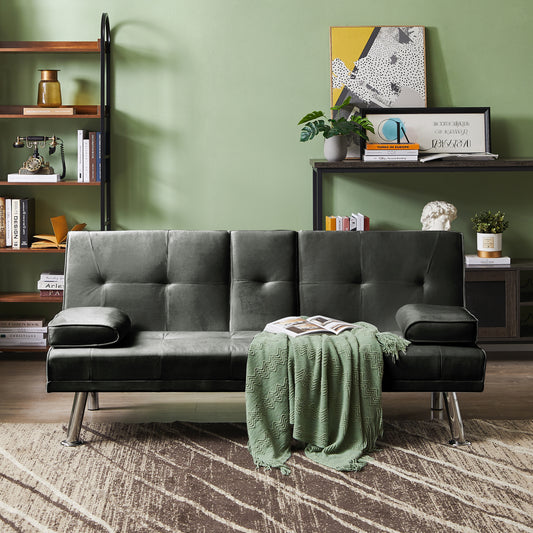 Devo Velvet Upholstered  Convertible Folding Futon Sofa Bed - Gray