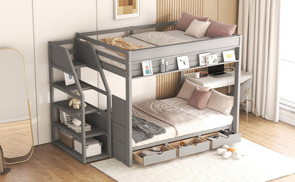 Graywood Convertible Bunk Bed with Storage Staircase and Bedside Table