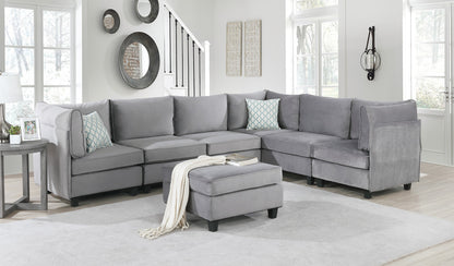 Simona Velvet 7Pc Modular Sectional Sofa - Gray