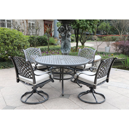 Neda 5 Pc Aluminum Round Dining Set with Cushions - Navy Blue