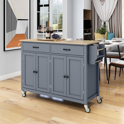 Granite Kitchen Island Cart with Solid Wood Top and Locking Wheels - Grey Blue