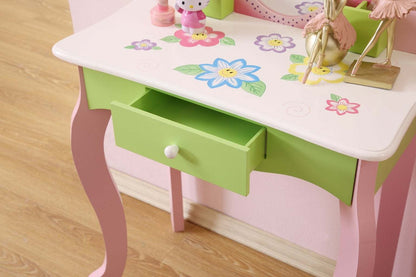 Kids Girls Flower Vanity Set with Stool