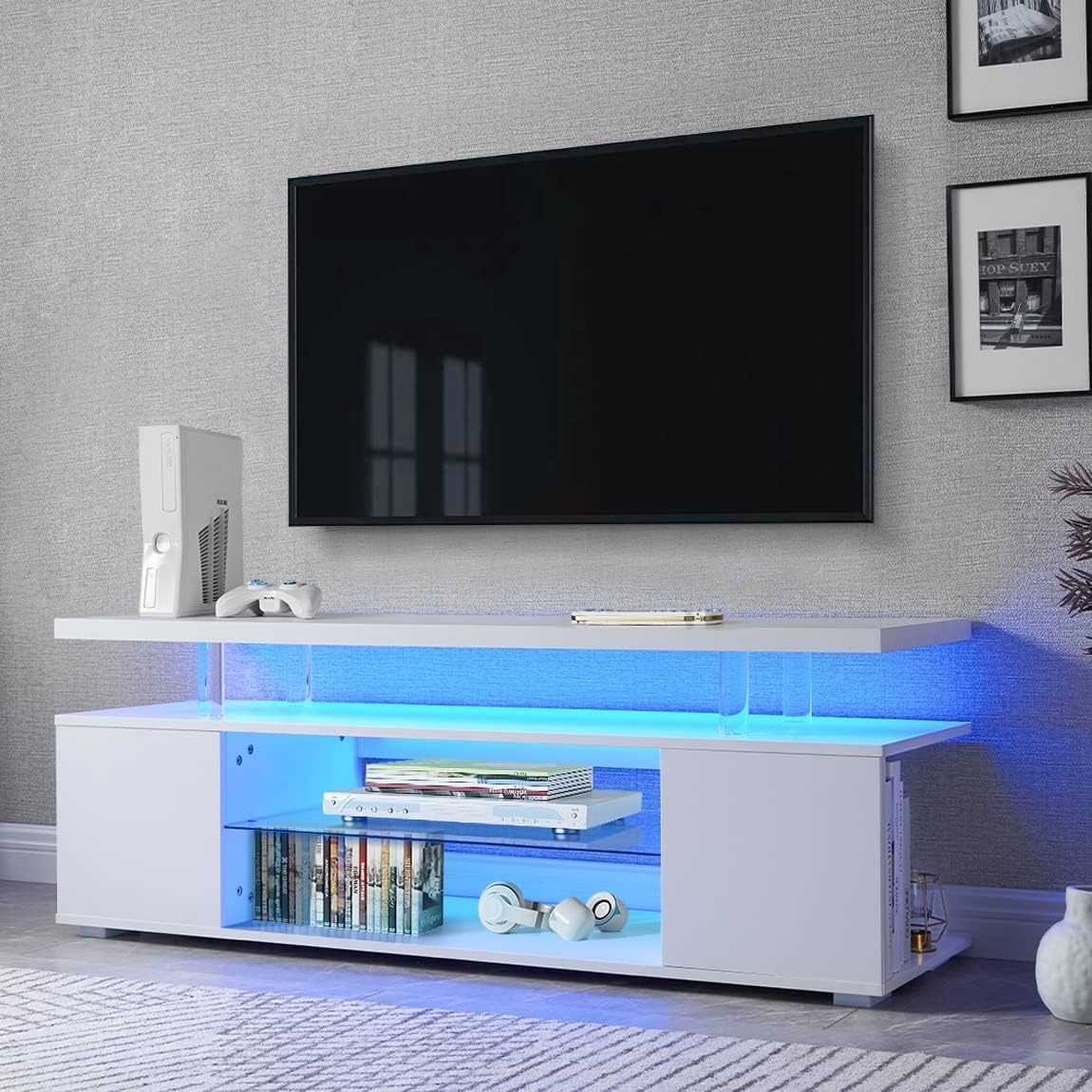 Pulse TV Stand Entertainment Center for 65 Inch TV - White