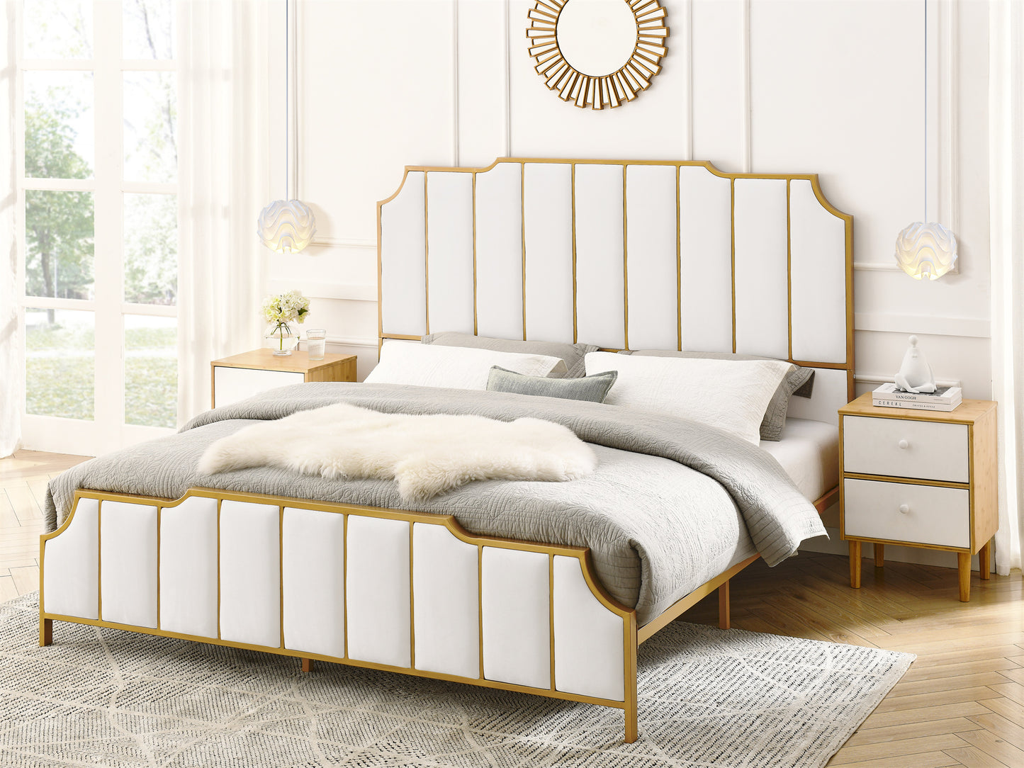 Brena Queen Size Velvet Platform Bed - White