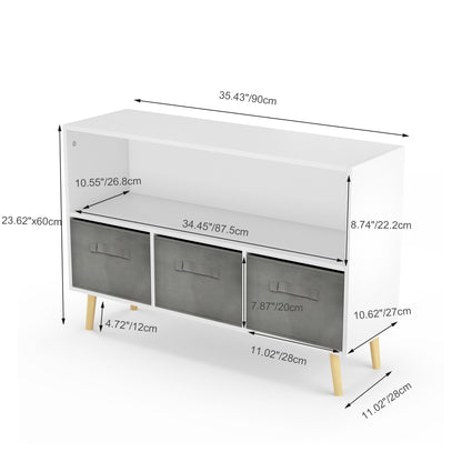 Kids bookcase with Collapsible Fabric Drawers - White+Gray