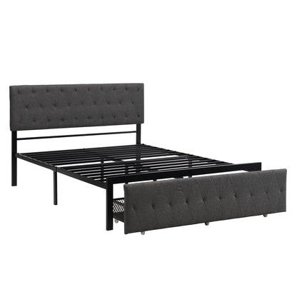 Apex Queen Size Storage Bed Metal Platform Bed with Drawer - Gray