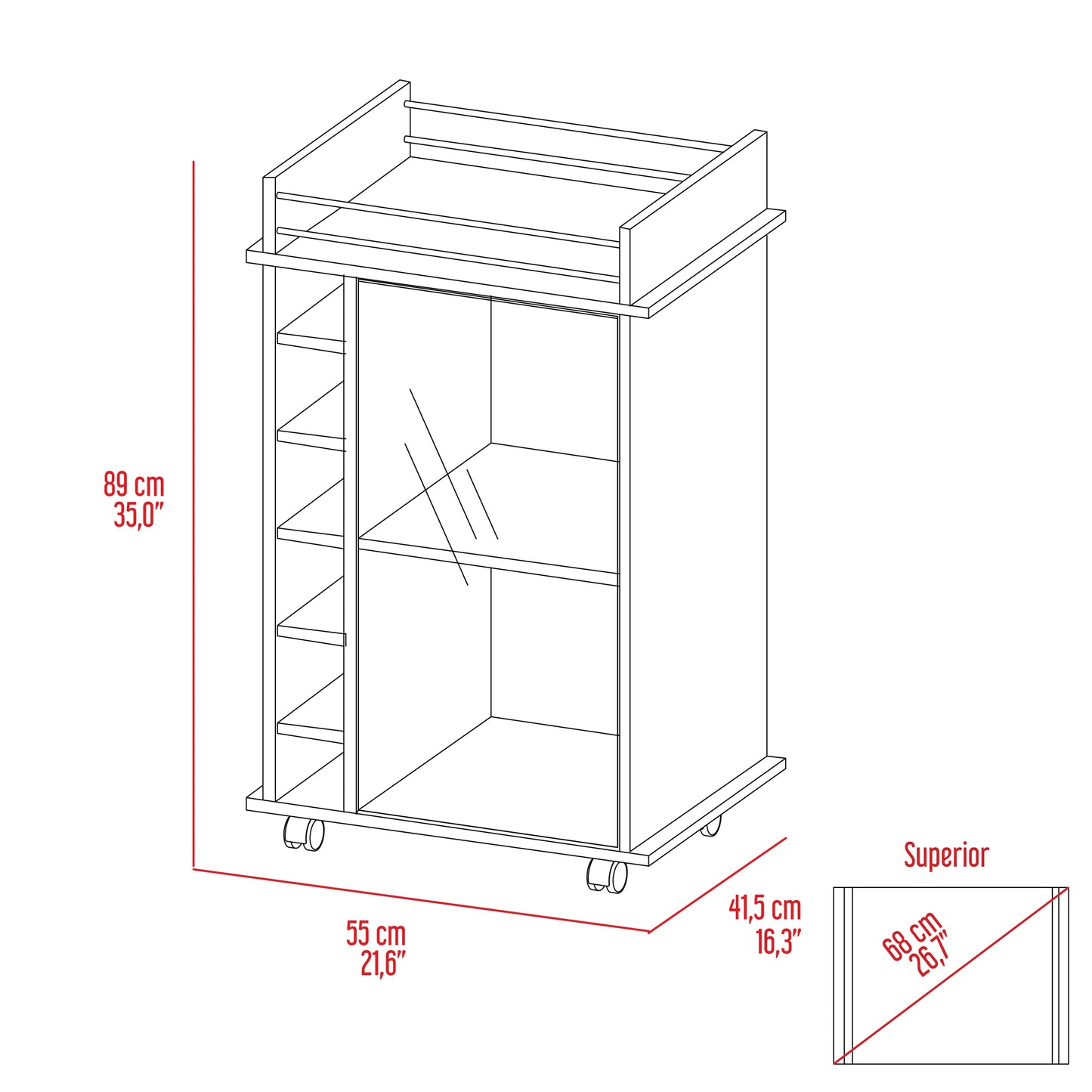 Savannah 6-Bottle 3-Shelf Bar Cart - Black