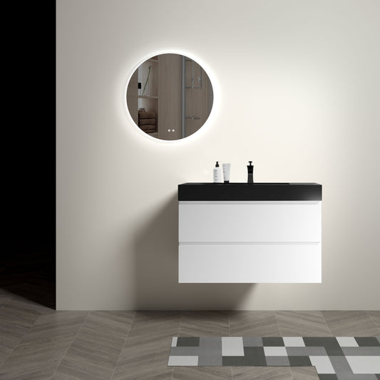 Alice 36" Bathroom Vanity with SinK Wall Mounted Floating -  White+Black