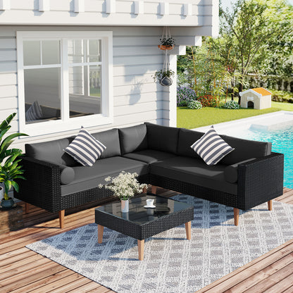 Selma  4 Pc Outdoor Wicker Sofa Set - Black+ Gray