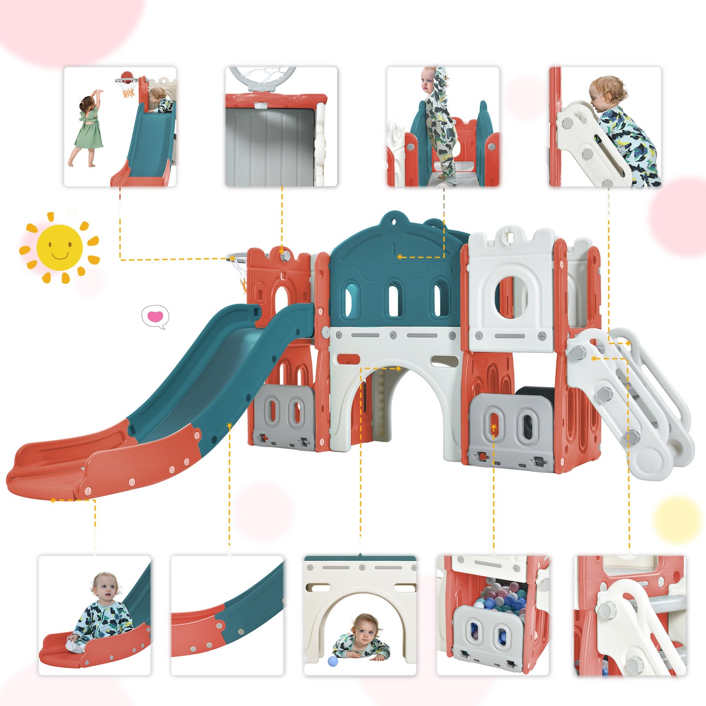 Playful Kingdom Kids Slide Playset - Red