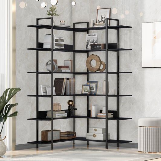 Stainless Steel Frame Corner 6-tier Shelves - Black