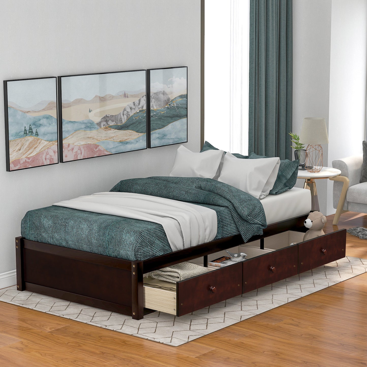 Oris Twin Size Wood Platform Bed - Cherry