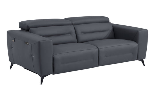 Honcho Top Grain Italian Leather Sofa with Power Recliner - Dark Grey