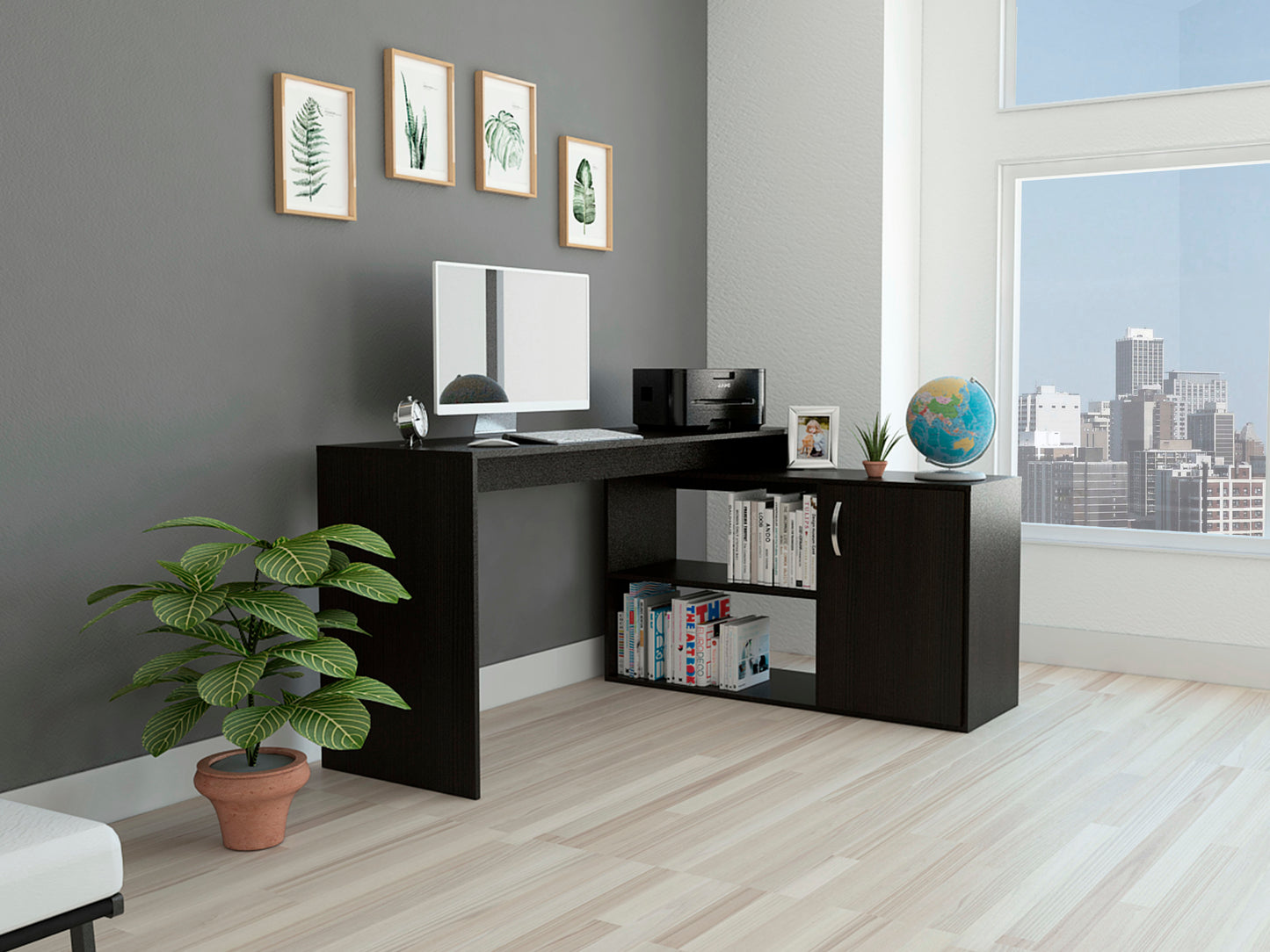 Eco Wood L-Shaped Office Desk - Black Wengue