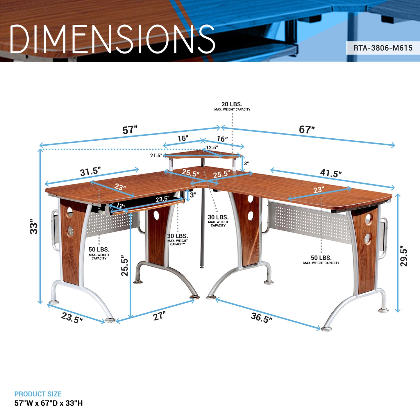 Deluxe L-Shaped Computer Desk With Pull Out Keyboard Panel -Mahogany