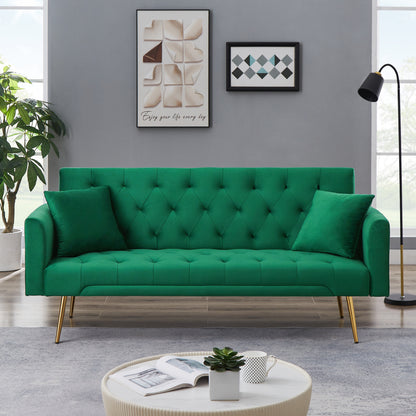 Kona Velvet Futon Sofa Bed with Metal Legs - Green