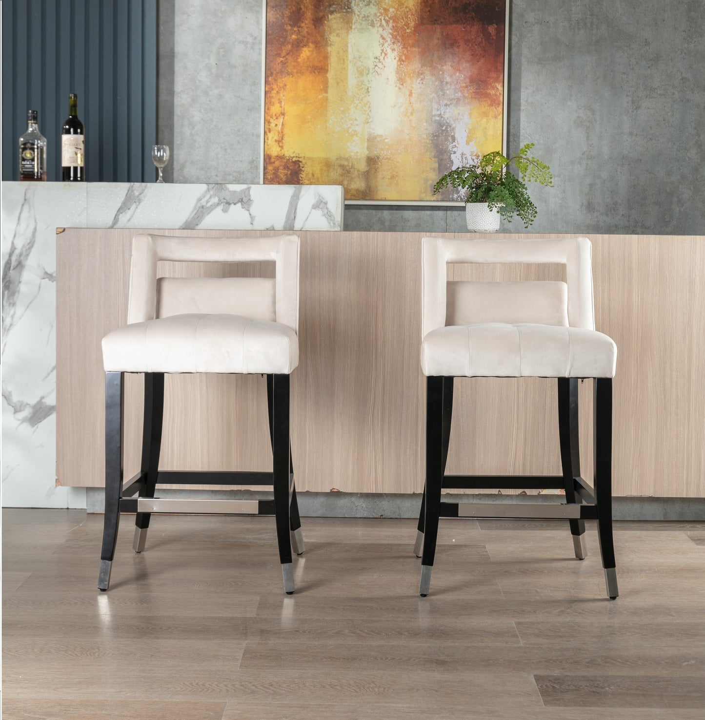 Xavier Suede Velvet Counter Height Stools - Cream Set of 2