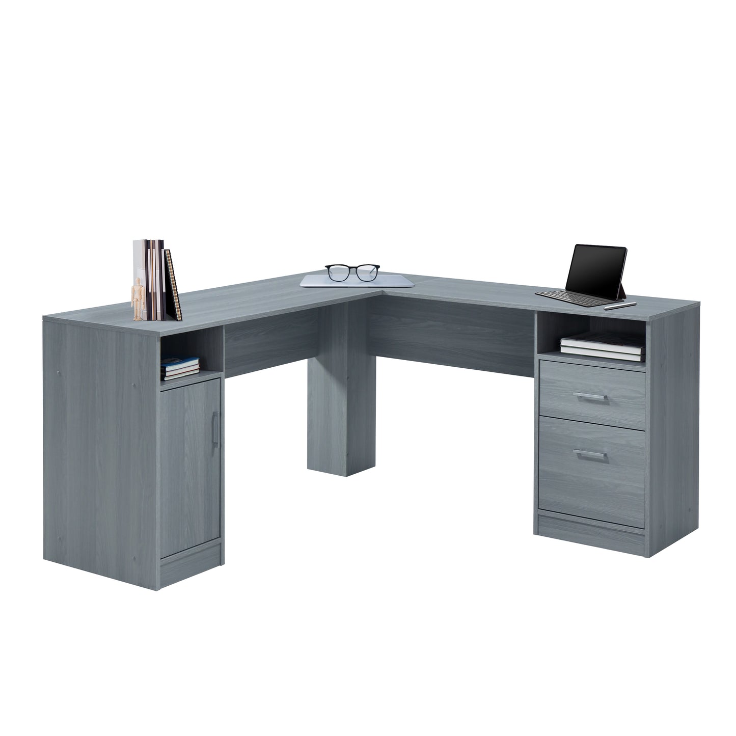 TechMax L-Shape Storage Desk, Slate Grey