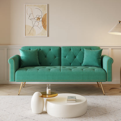 Uma Convertible Velvet Sofa Bed - Green