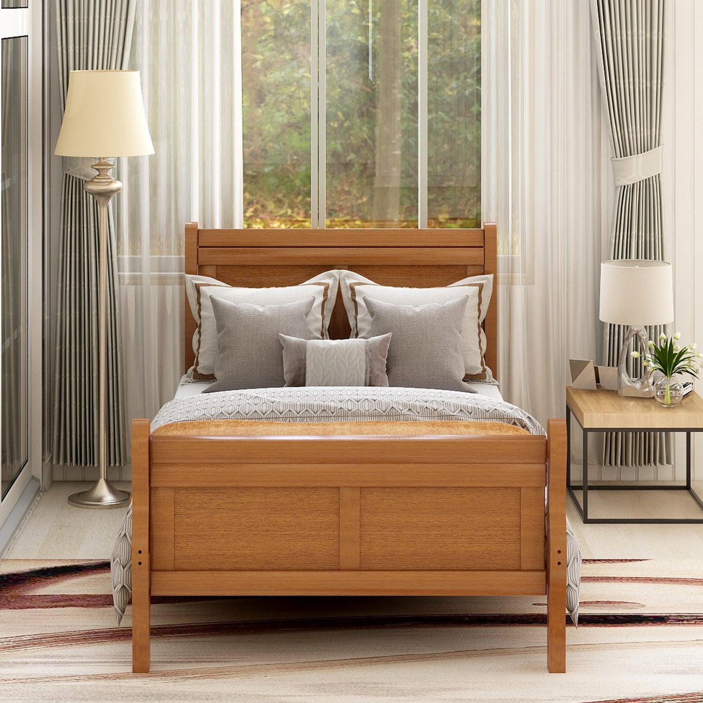 Urban Fusion Twin Size Wood Platform Bed - Oak