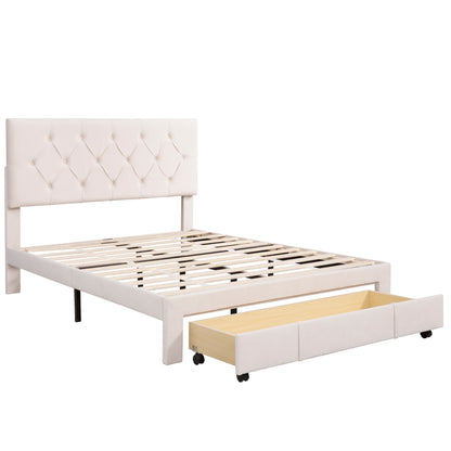 Helena Full Size Velvet Platform Bed Frame - Beige