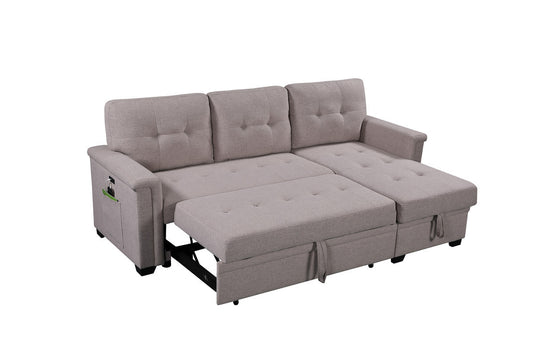 Nathan Reversible Sleeper Sectional Sofa with Storage and USB Charging Ports - Light Gray