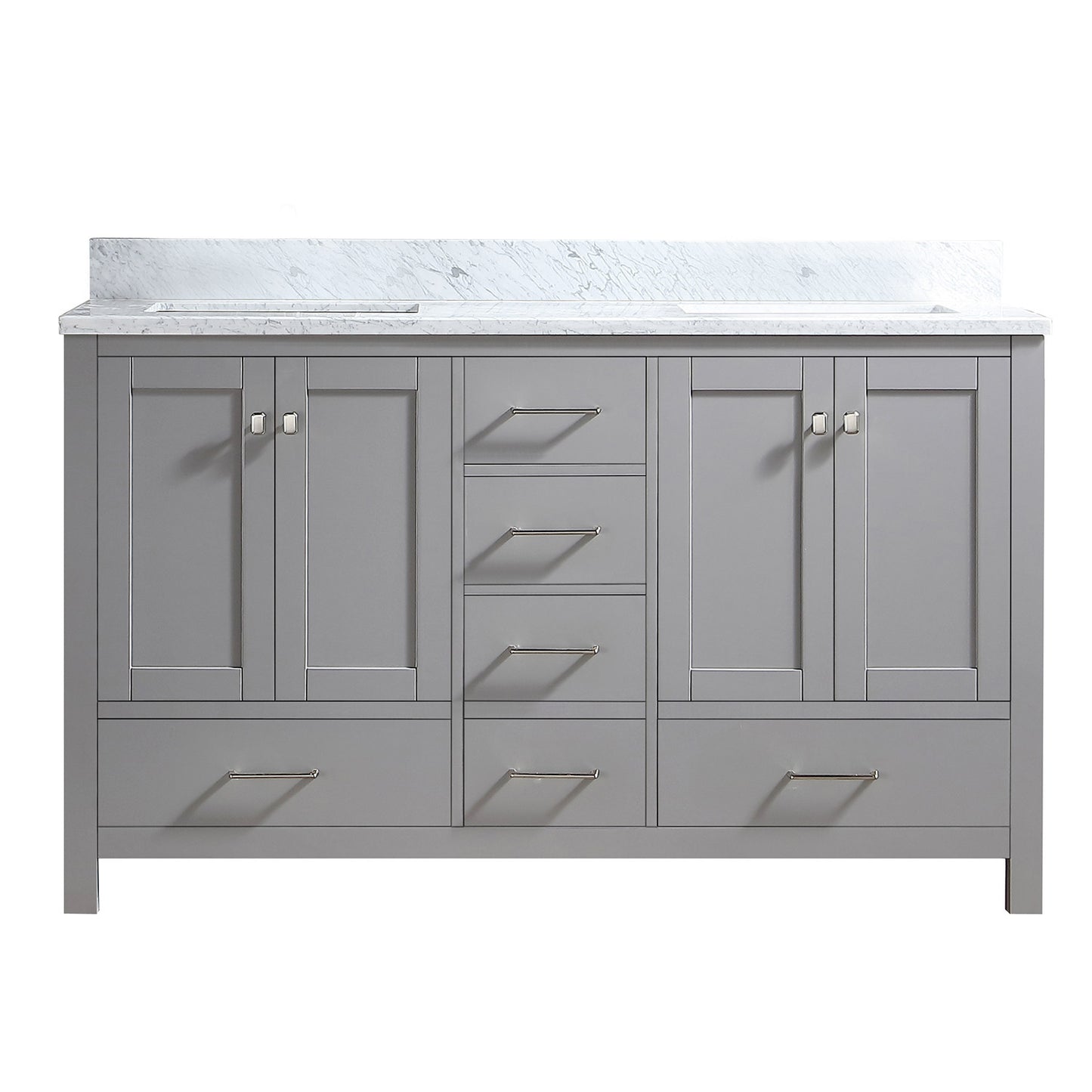 60" Double Bathroom Vanity in Grey with Carrara Marble Top with White Basin