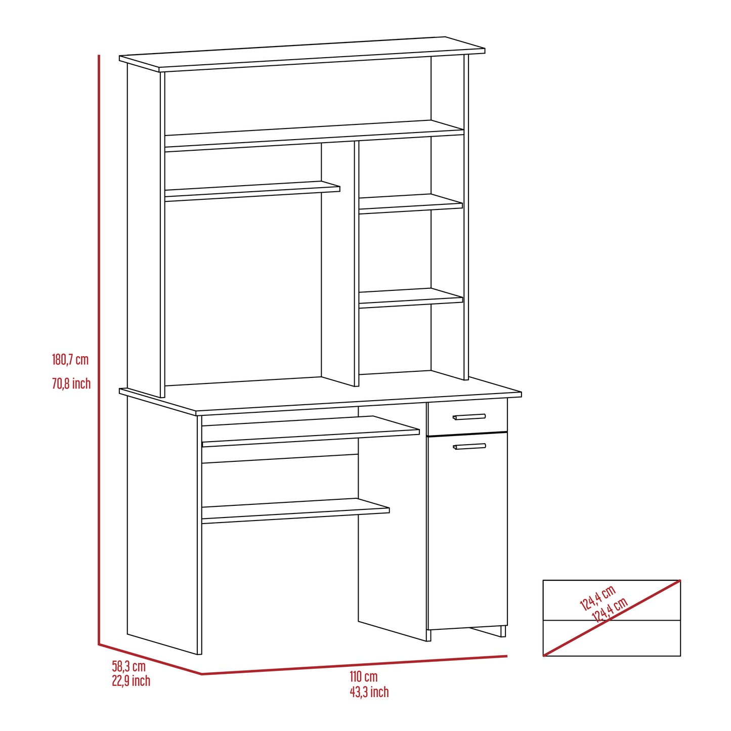 Aberdeen 2-Drawer 7-Shelf Computer Desk with Hutch - Black