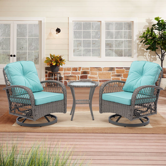 Tompkins 3 Pc Outdoor Swivel Rocker Patio Chairs - Blue