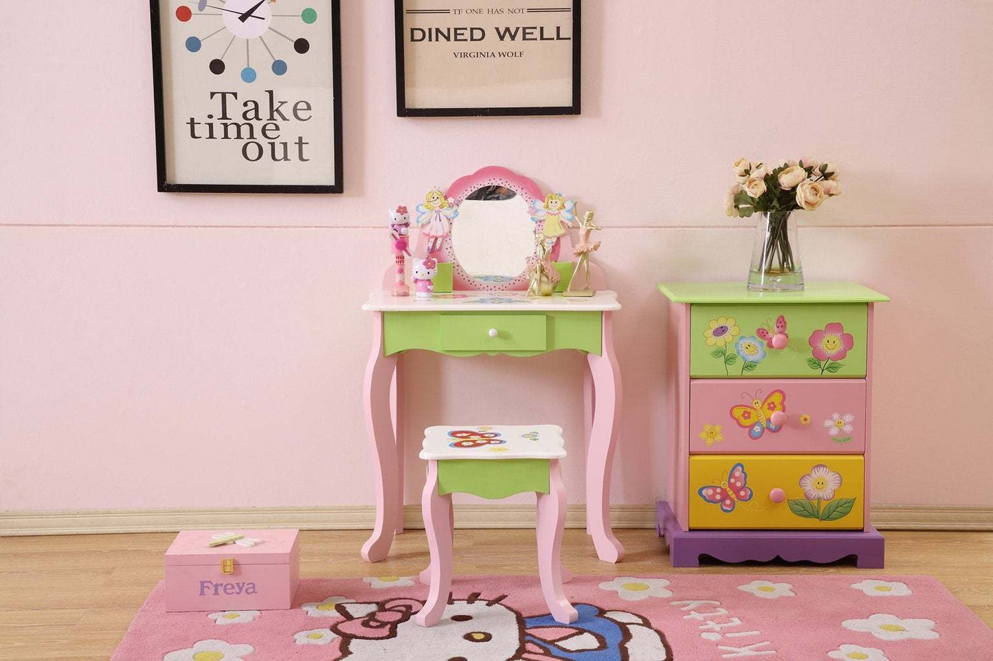 Kids Girls Flower Vanity Set with Stool