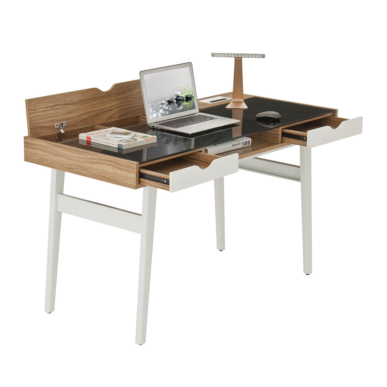 Compact Computer Desk with Multiple Storage - Walnut