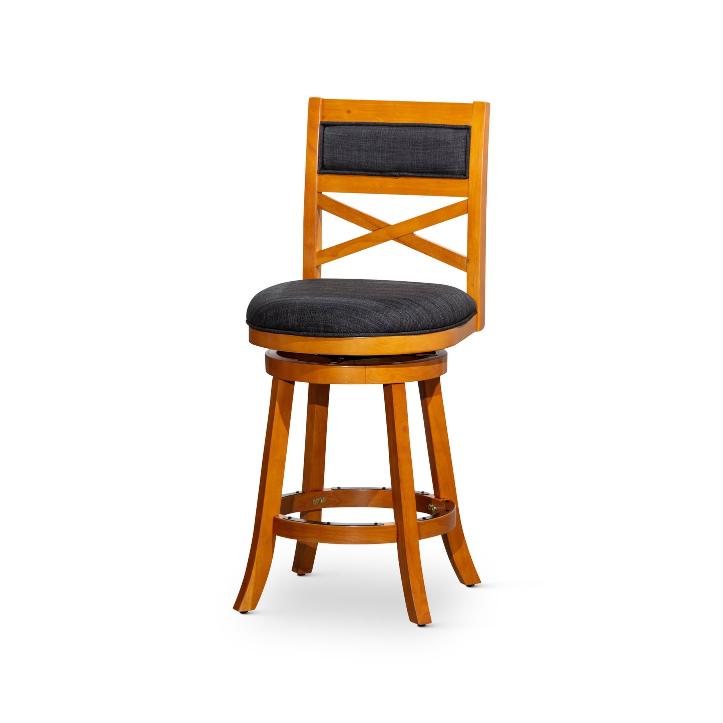 Counter Height X-Back Swivel Stool, Natural Finish, Charcoal Fabric Seat