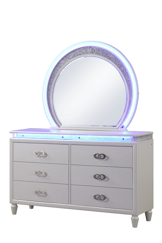 Perla 6 Drawer LED Dresser - White